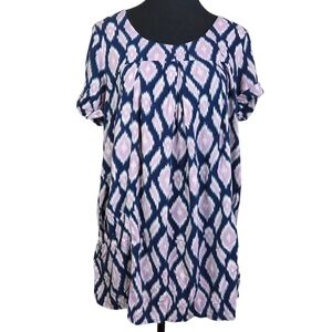 HOLDING HORSES Navy and Pink Geometric Blouse With Front Pockets Size Small